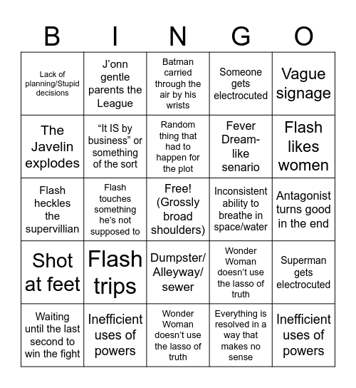 Justice League Bingo Card