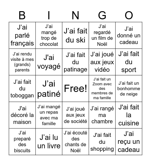 Vacances d'hiver Bingo Card