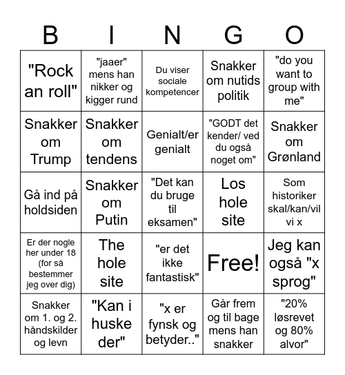 Historie B Med Jesper Bingo Card