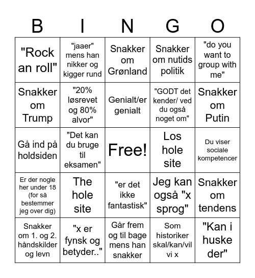 Historie B Med Jesper Bingo Card