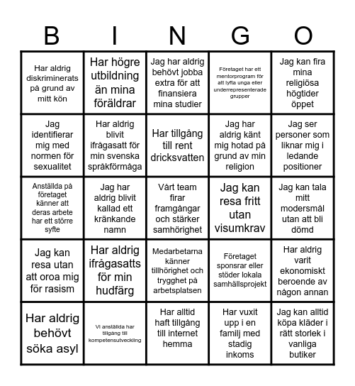 PRIVILEDGE BINGO Card