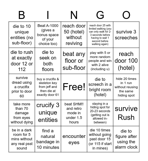 DOORS bingo Card
