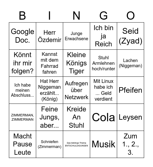 Lehrer Bingo Card
