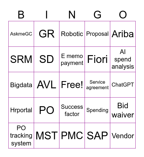 Procurement Bingo Card
