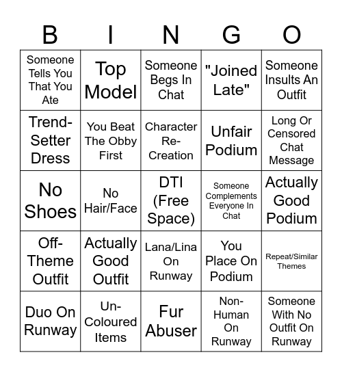 DTI Bingo Card