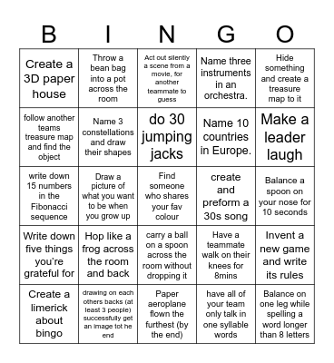 TT Bingo Challenge Bingo Card