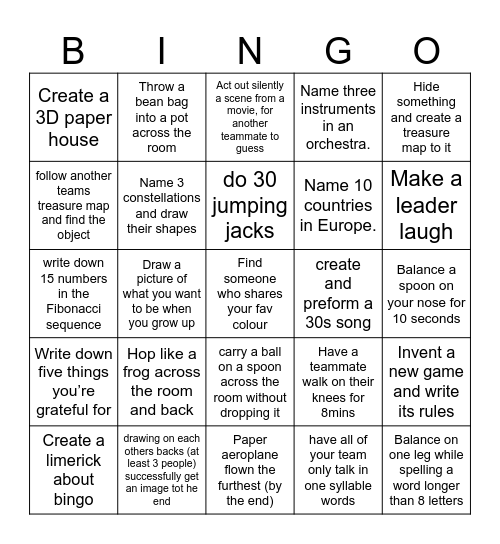 TT Bingo Challenge Bingo Card