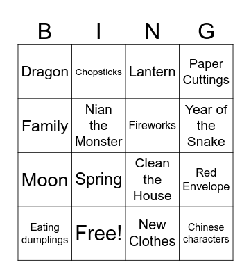 Chinese New Year Bingo Card