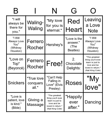 Valentines BINGO Card