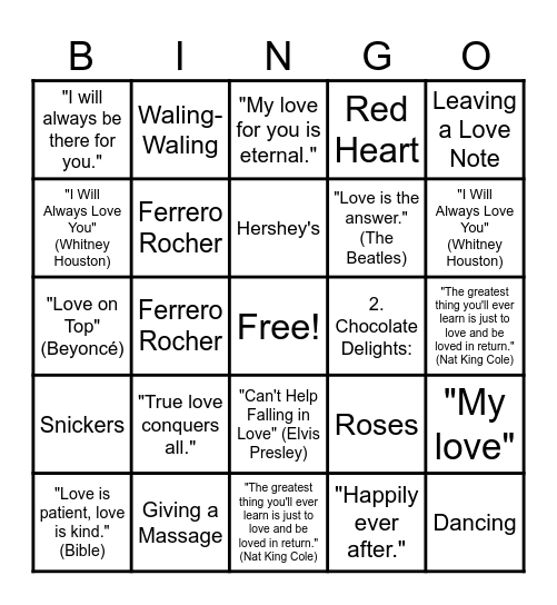 Valentines BINGO Card