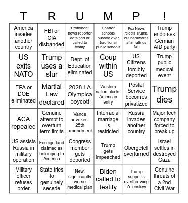 Trump's 2nd Term Bingo Card