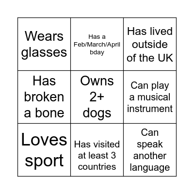 People Bingo! Bingo Card