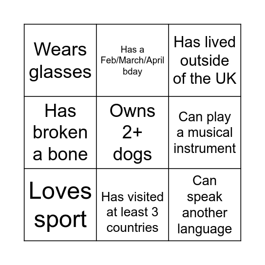 People Bingo! Bingo Card