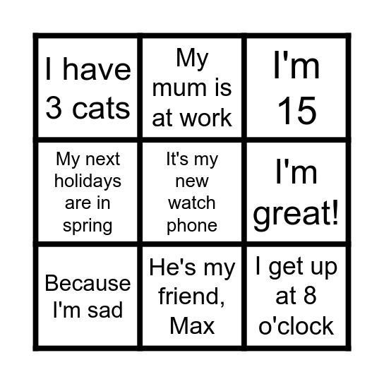 QUESTION WORDS Bingo Card