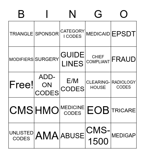 MEDICAL INSURANCE Bingo Card