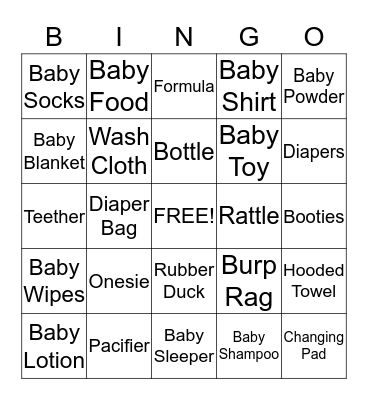 Chelsea's Baby Shower Bingo Card