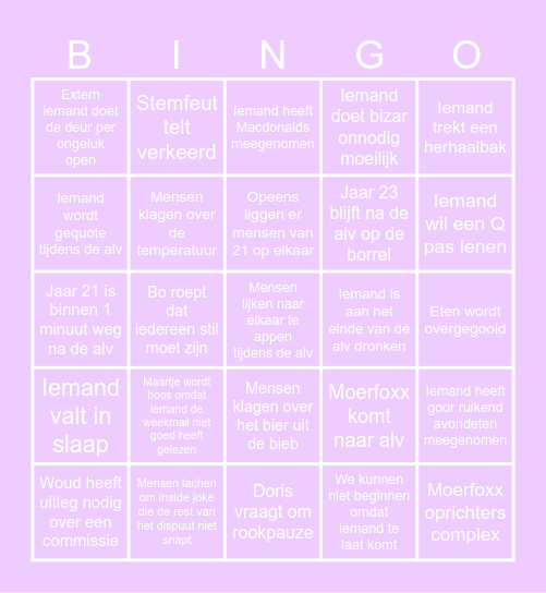 Bingo ALV Bingo Card