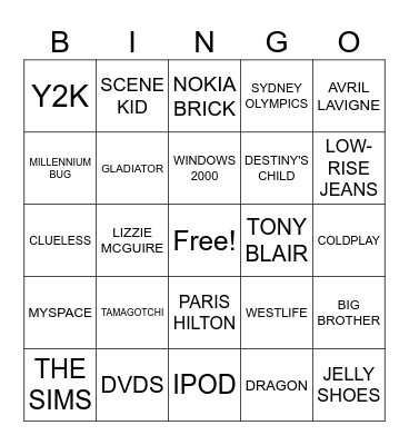 Y2K Bingo Card
