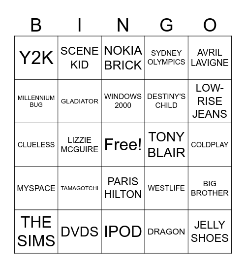 Y2K Bingo Card