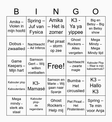 Studio 100 Bingo Card
