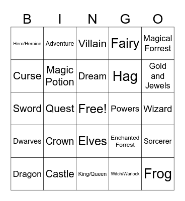 Fantasy Vocabulary Bingo Card