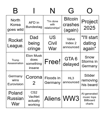 2025 Bingo Card Bingo Card
