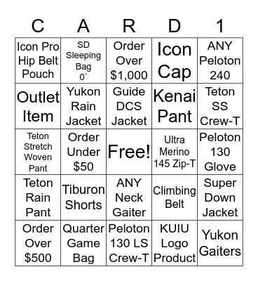 KUIU BINGO Card