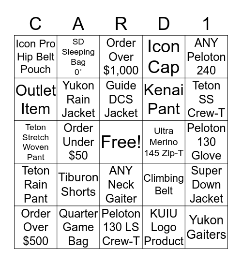 KUIU BINGO Card