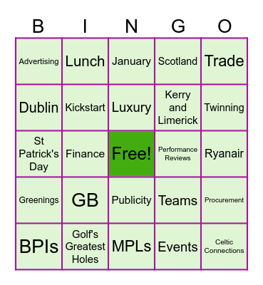 Team GB Meeting Bingo Card