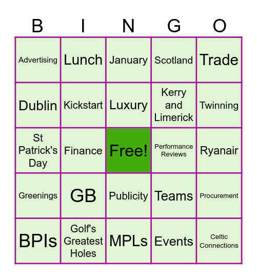 Team GB Meeting Bingo Card