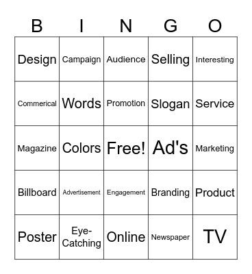 Advertisement 101 Bingo Card