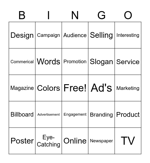 Advertisement 101 Bingo Card
