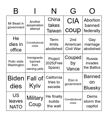 Trump 2nd term bingo Card