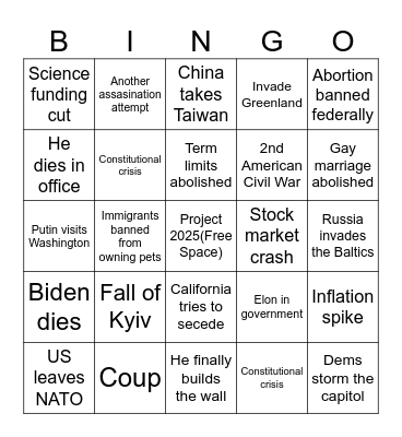 Trump 2nd term bingo Card