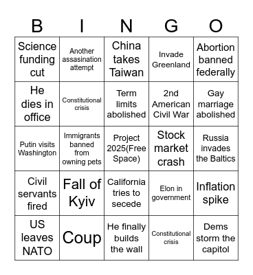 Trump 2nd term bingo Card