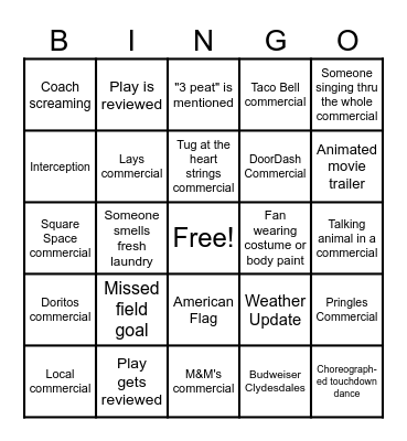 Harvest Point Super Bowl 2025 Bingo Card