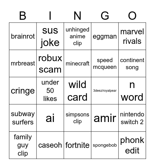 Untitled Bingo Card