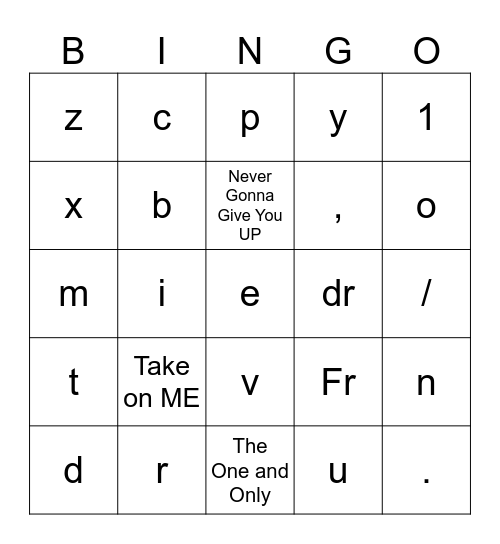 Play2Give Bingo Card