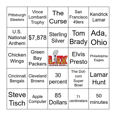 DFI Super Bowl Bingo Card