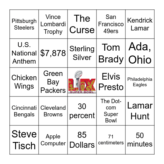 DFI Super Bowl Bingo Card