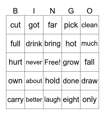 Sight word 3rd grade Bingo Card