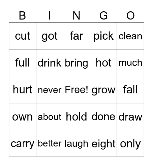 Sight word 3rd grade Bingo Card