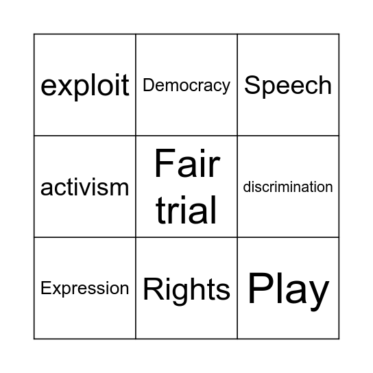Human Rights vocab Bingo Card