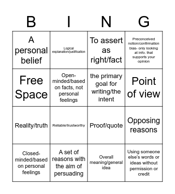 Word Study Bingo Card