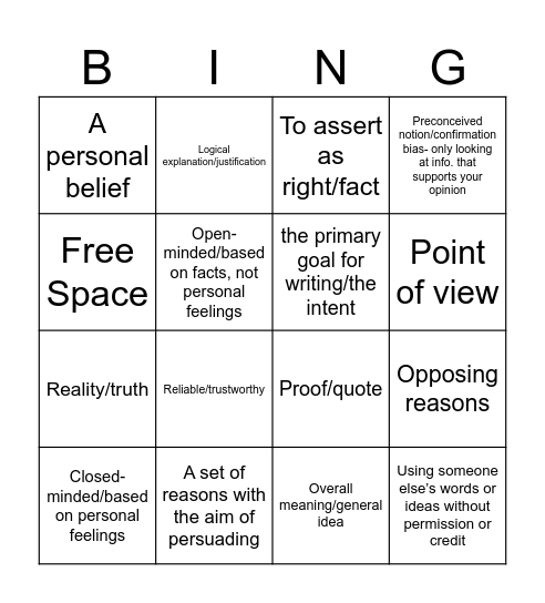 Word Study Bingo Card