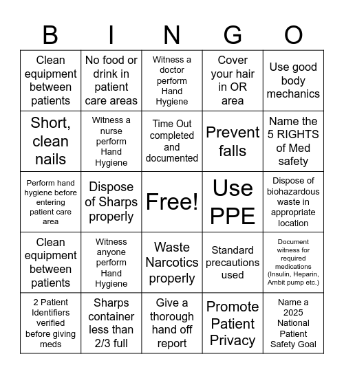 Safety Bingo Card