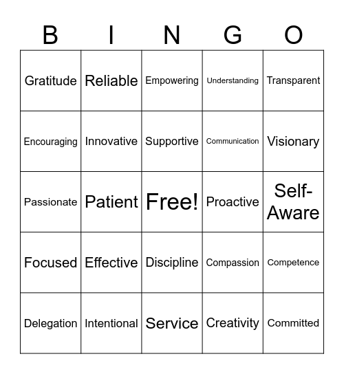 Leadership Bingo Card