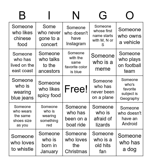 Human Bingo Card