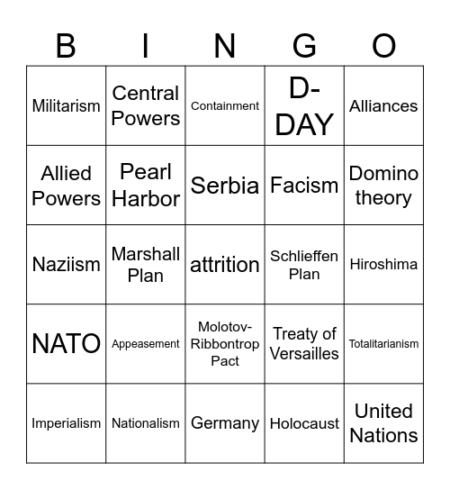 World History Bingo Card
