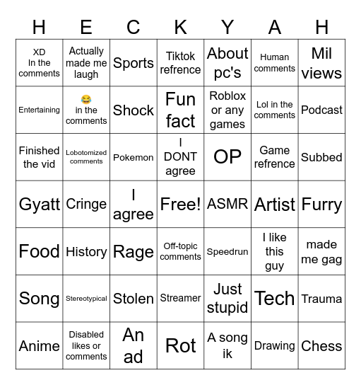 Yt shorts Bingo Card